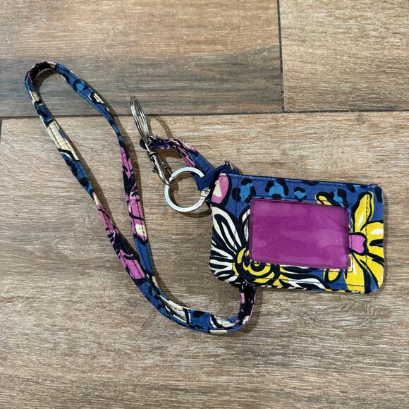 Vera Bradley Zip ID Case Card Mini Wallet Key Chain With Neck Strap - Picture 1 of 4